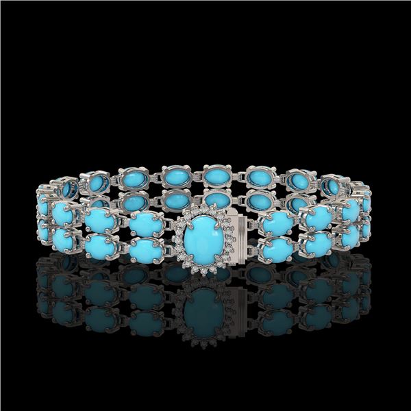 21.22 ctw Turquoise & Diamond Bracelet 14K White Gold - REF-218R2K