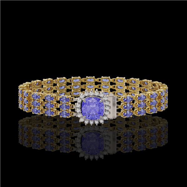 27.75 ctw Tanzanite & Diamond Bracelet 14K Yellow Gold - REF-377N5F