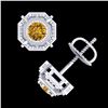 Image 3 : 1.11 ctw Intense Fancy Yellow Diamond Art Deco Earrings 18k White Gold - REF-158K2Y