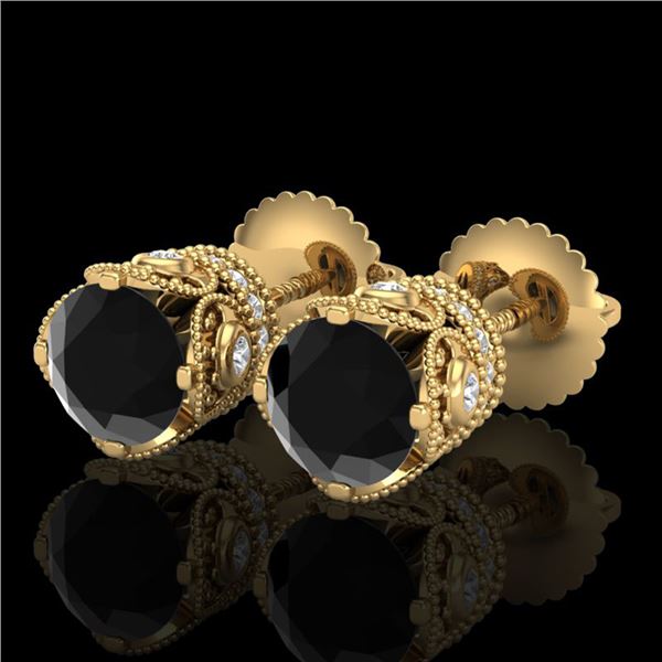 1.85 ctw Fancy Black Diamond Art Deco Stud Earrings 18k Yellow Gold - REF-107K3Y