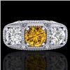 Image 2 : 2.51 ctw Intense Fancy Yellow Diamond Art Deco Ring 18k White Gold - REF-345G5W