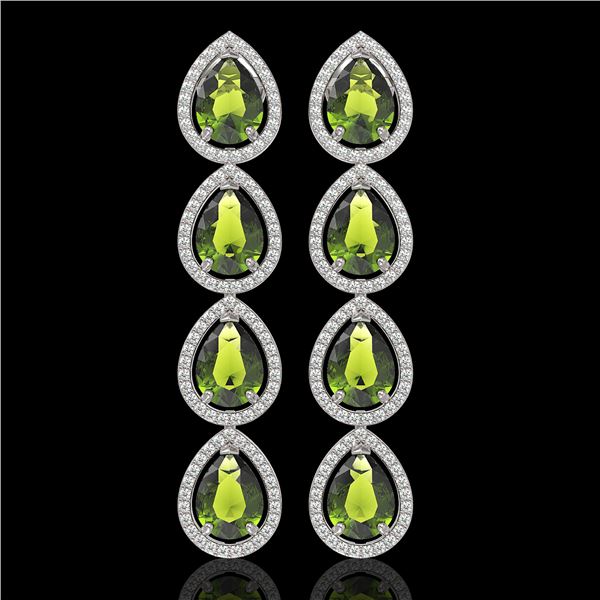 10.48 ctw Tourmaline & Diamond Micro Pave Halo Earrings 10k White Gold - REF-195K6Y