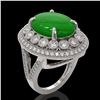 Image 2 : 9.27 ctw Jade & Diamond Victorian Ring 14K White Gold - REF-245R5K