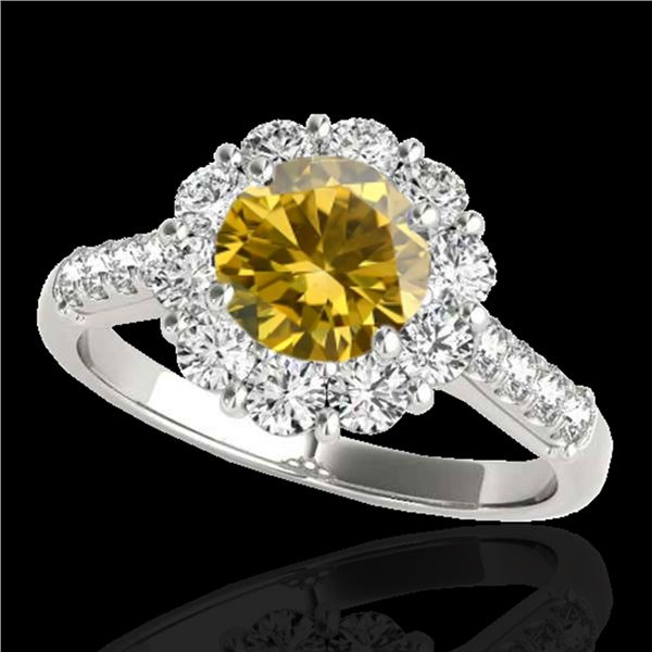 2 ctw Certified SI/I Fancy Intense Yellow Diamond Halo Ring 10k White Gold - REF-225K2Y