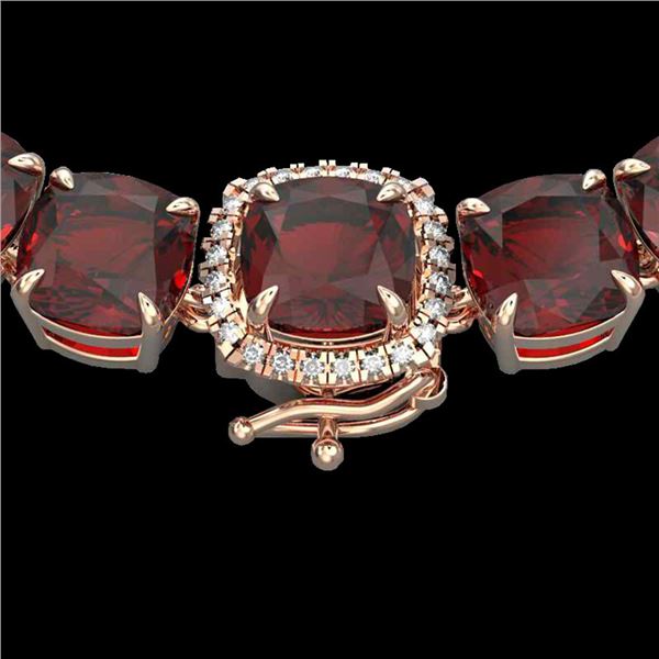 87 ctw Garnet & Diamond Micro Eternity Necklace 14k Rose Gold - REF-320G2W