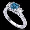 Image 1 : 1.67 ctw Intense Blue Diamond Art Deco 3 Stone Ring 18k White Gold - REF-200N2F