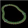 Image 2 : 43.13 ctw Emerald & Diamond Necklace 14K Yellow Gold - REF-527Y3X