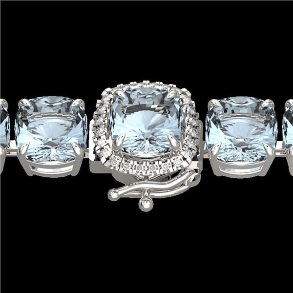 35 ctw Sky Blue Topaz & Micro Diamond Bracelet 14k White Gold - REF-158N2F