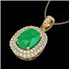 Image 2 : 3.15 ctw Emerald & Micro Pave VS/SI Diamond Necklace 18k Yellow Gold - REF-90W9H