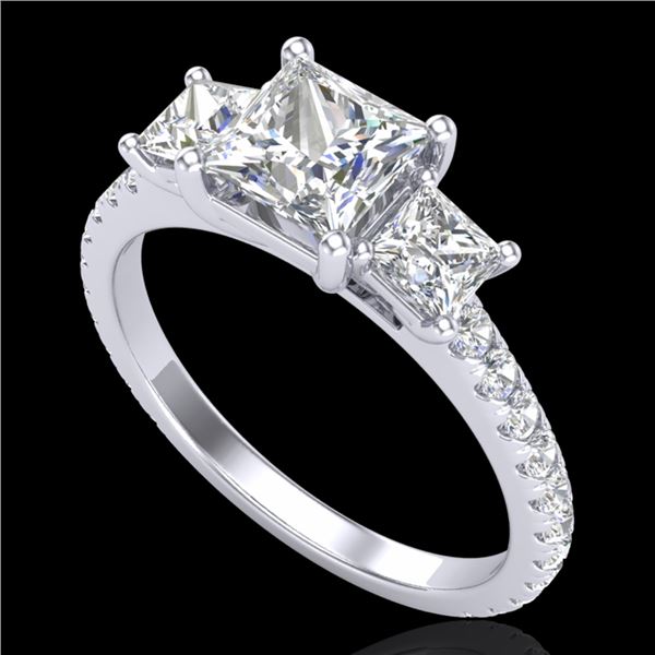 2.14 ctw Princess VS/SI Diamond Art Deco 3 Stone Ring 18k White Gold - REF-454R5K