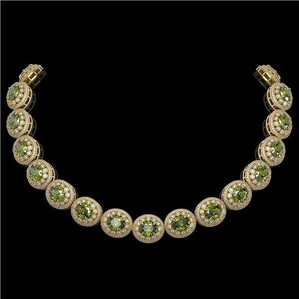 99.35 ctw Tourmaline & Diamond Victorian Necklace 14K Yellow Gold - REF-2947Y8X