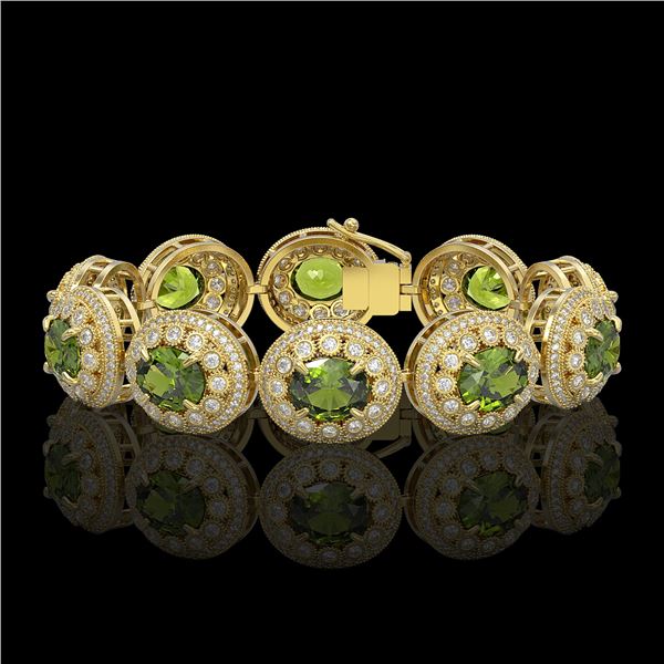 44.22 ctw Tourmaline & Diamond Victorian Bracelet 14K Yellow Gold - REF-1342K4Y