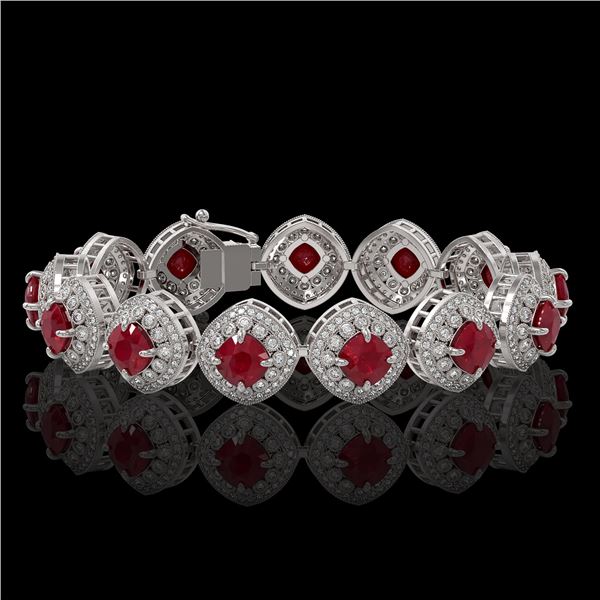 37.35 ctw Certified Ruby & Diamond Victorian Bracelet 14K White Gold - REF-928N2F