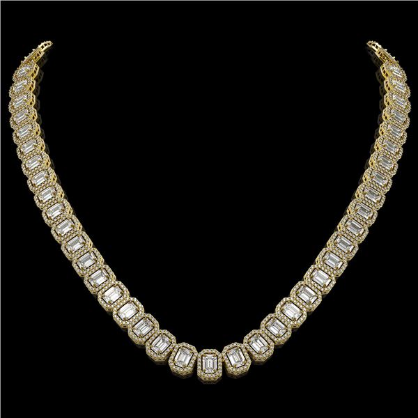 40.3 ctw Emerald Cut Diamond Micro Pave Necklace 18K Yellow Gold - REF-6301R5K