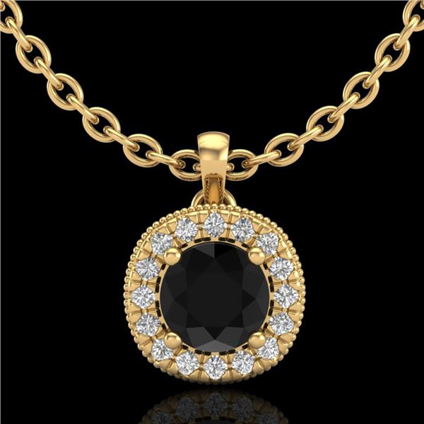 1.1 ctw Fancy Black Diamond Art Deco Stud Necklace 18k Yellow Gold - REF-79K3Y