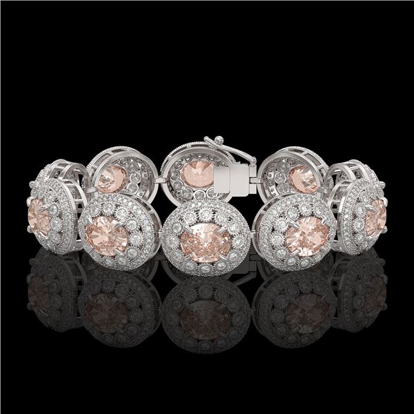 40.92 ctw Morganite & Diamond Victorian Bracelet 14K White Gold - REF-1709Y3X