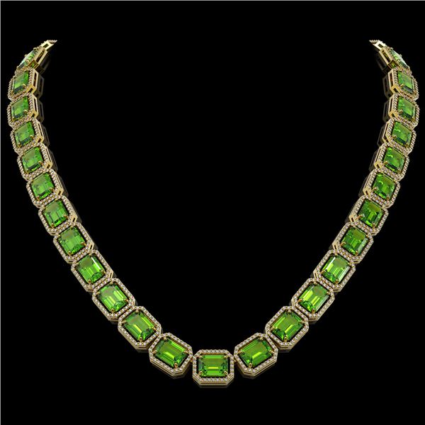 73.41 ctw Peridot & Diamond Micro Pave Halo Necklace 10k Yellow Gold - REF-888G2W