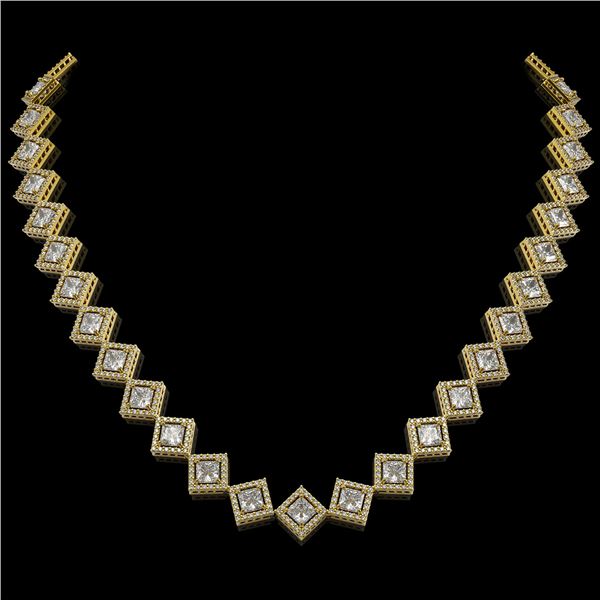 26.88 ctw Princess Cut Diamond Micro Pave Necklace 18K Yellow Gold - REF-3684N3F