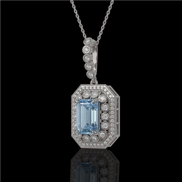 5.66 ctw Aquamarine & Diamond Victorian Necklace 14K White Gold - REF-172X8A