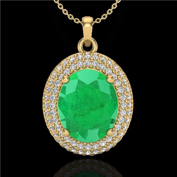 4.50 ctw Emerald & Micro Pave VS/SI Diamond Necklace 18k Yellow Gold - REF-120F9M