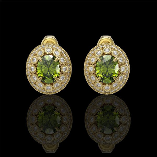 8.04 ctw Tourmaline & Diamond Victorian Earrings 14K Yellow Gold - REF-223W6H