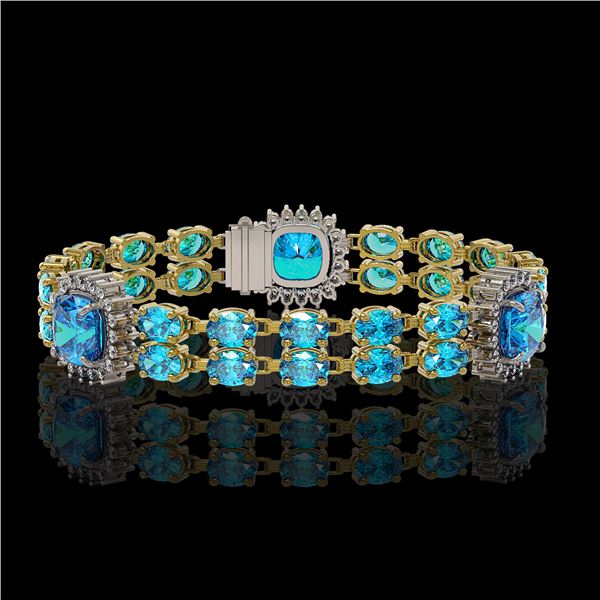 18.97 ctw Swiss Topaz & Diamond Bracelet 14K Yellow Gold - REF-237N8F