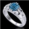 Image 1 : 1 ctw Intense Blue Diamond Engagment Art Deco Ring 18k White Gold - REF-180A2N