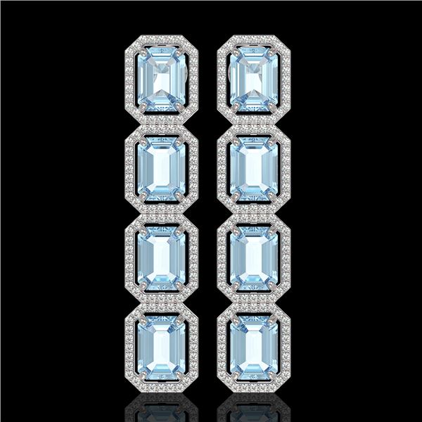19.49 ctw Aquamarine & Diamond Micro Pave Halo Earrings 10k White Gold - REF-323W5H