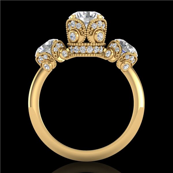 3 ctw VS/SI Diamond Art Deco 3 Stone Ring 18k Yellow Gold - REF-649H3R