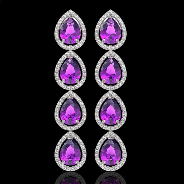 10.85 ctw Amethyst & Diamond Micro Pave Halo Earrings 10k White Gold - REF-172W8H