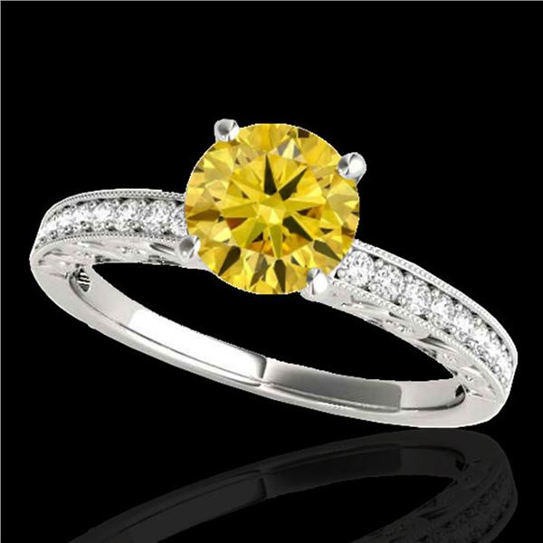 1.43 ctw Certified SI Intense Yellow Diamond Antique Ring 10k White Gold - REF-259M3G