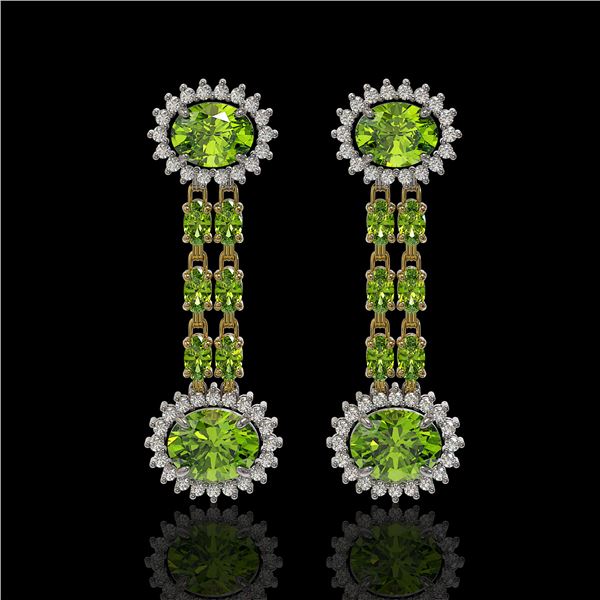 9.21 ctw Peridot & Diamond Earrings 14K Yellow Gold - REF-157H5R