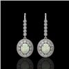 Image 1 : 7.81 ctw Certified Opal & Diamond Victorian Earrings 14K White Gold - REF-256M8G