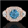 Image 2 : 2.11 ctw Intense Blue Diamond Art Deco 3 Stone Ring 18k Rose Gold - REF-283H6R