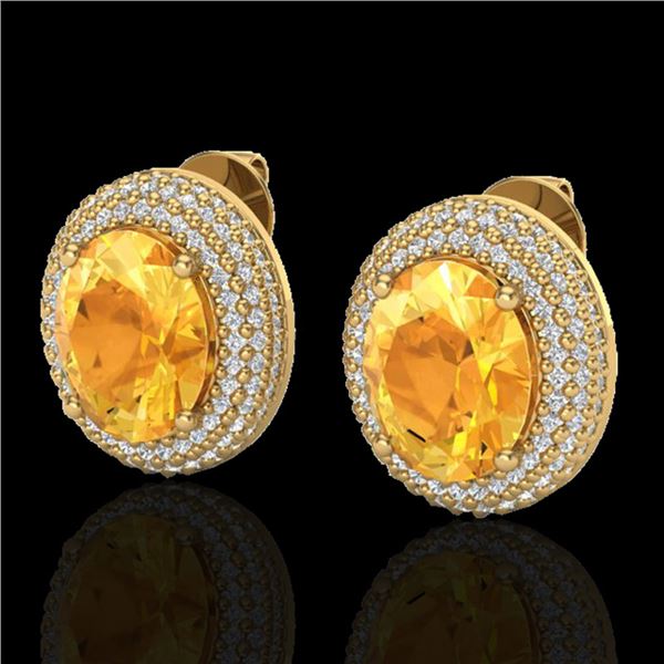 8 ctw Citrine & Micro Pave VS/SI Diamond Earrings 18k Yellow Gold - REF-151H6R