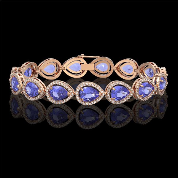 21.06 ctw Tanzanite & Diamond Micro Pave Halo Bracelet 10k Rose Gold - REF-532N4F