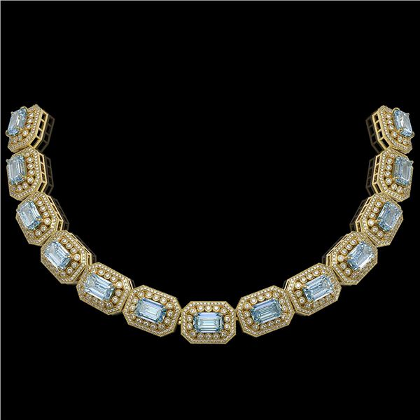 49.14 ctw Aquamarine & Diamond Victorian Bracelet 14K Yellow Gold - REF-1361X5A