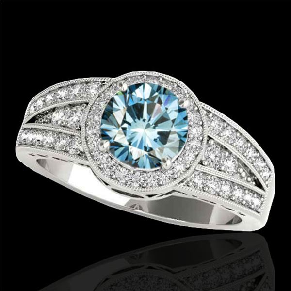 1.5 ctw SI Certified Fancy Blue Diamond Solitaire Halo Ring 10k White Gold - REF-135M2G