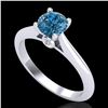 Image 1 : 0.83 ctw Fancy Intense Blue Diamond Art Deco Ring 18k White Gold - REF-80N5F