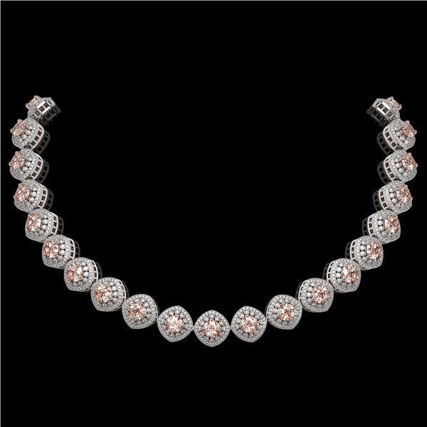 68.97 ctw Morganite & Diamond Victorian Necklace 14K White Gold - REF-2349M8G