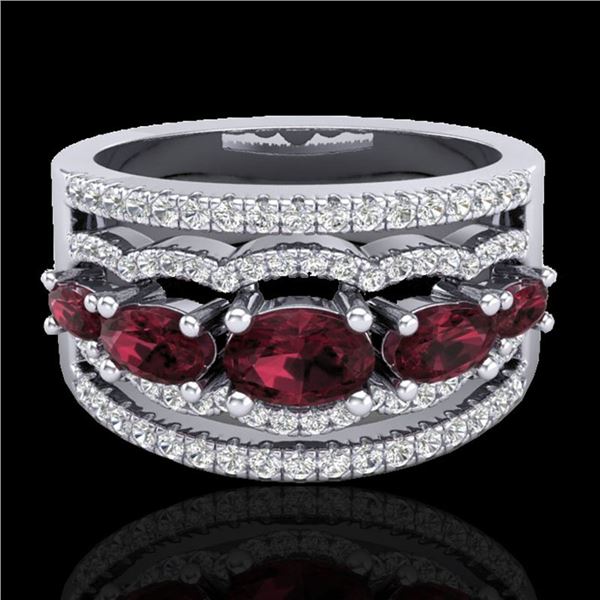 2.25 ctw Garnet & Micro Pave VS/SI Diamond Designer Ring 10k White Gold - REF-81K8Y