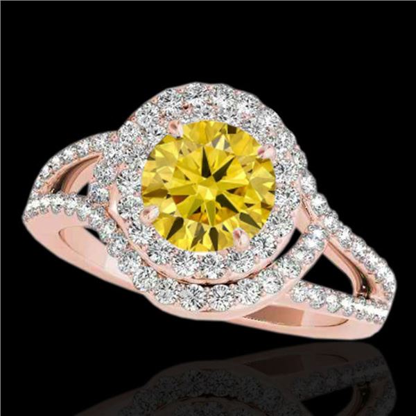 2.15 ctw Certified SI/I Fancy Intense Yellow Diamond Ring 10k Rose Gold - REF-244N3F