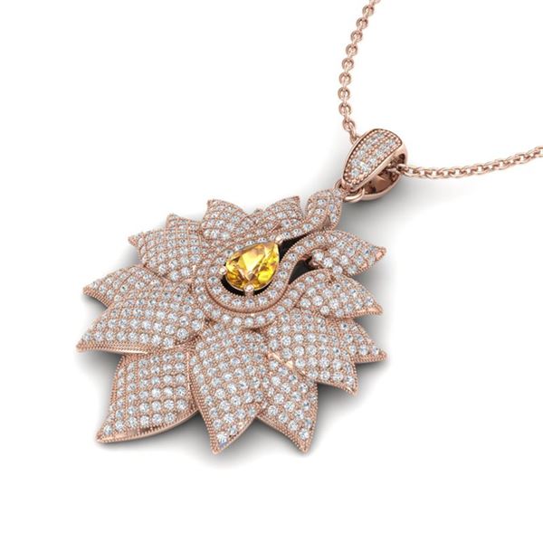 3 ctw Yellow Sapphire & Micro Pave Diamond Necklace 14k Rose Gold - REF-290H9R