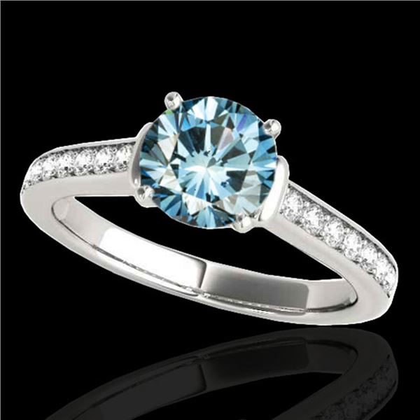 1.5 ctw SI Certified Fancy Blue Diamond Solitaire Ring 10k White Gold - REF-130W9H