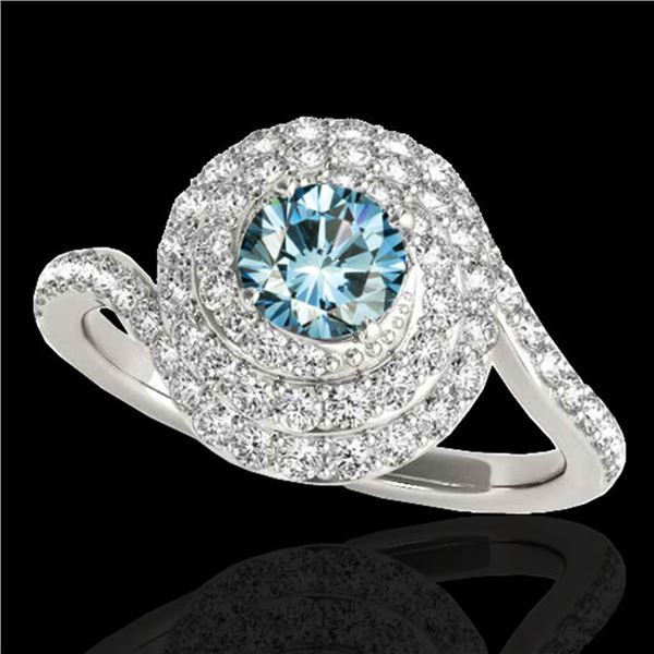 2.11 ctw SI Certified Fancy Blue Diamond Halo Ring 10k White Gold - REF-193R6K