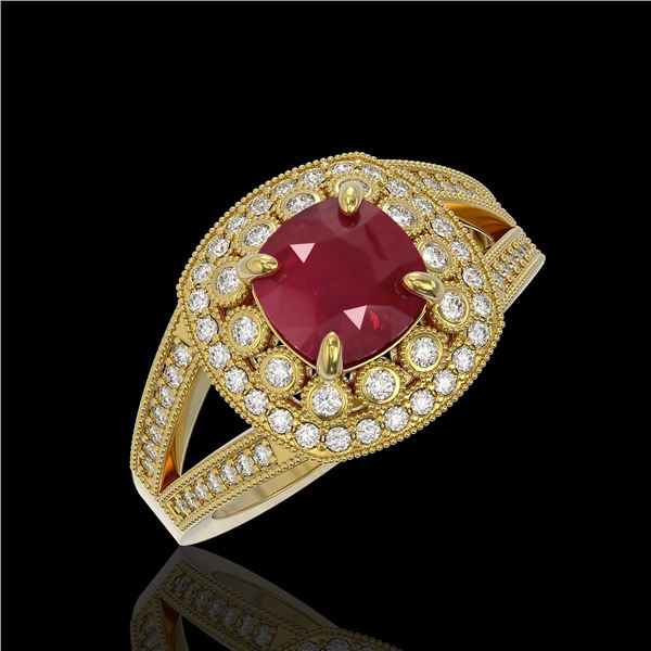 2.69 ctw Certified Ruby & Diamond Victorian Ring 14K Yellow Gold - REF-103K3Y