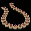 Image 2 : 121.42 ctw Certified Ruby & Diamond Victorian Necklace 14K Yellow Gold - REF-3416Y5X