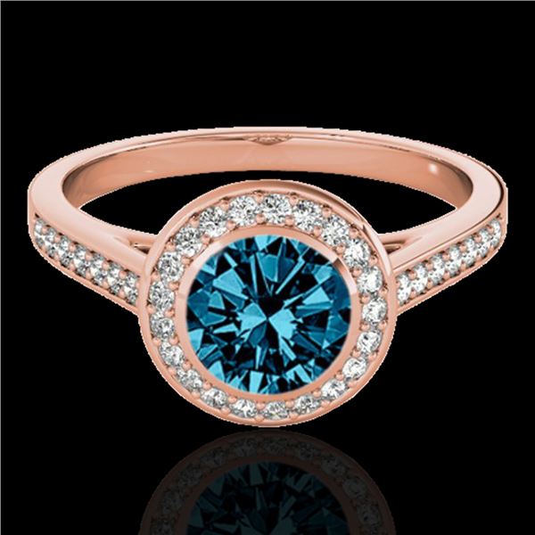 1.3 ctw SI Certified Fancy Blue Diamond Solitaire Halo Ring 10k Rose Gold - REF-126A3N