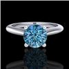 Image 2 : 1.08 ctw Fancy Intense Blue Diamond Art Deco Ring 18k White Gold - REF-121W4H