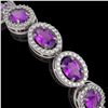 Image 3 : 13.11 ctw Amethyst & Diamond Micro Pave Halo Bracelet 10k White Gold - REF-263N6F